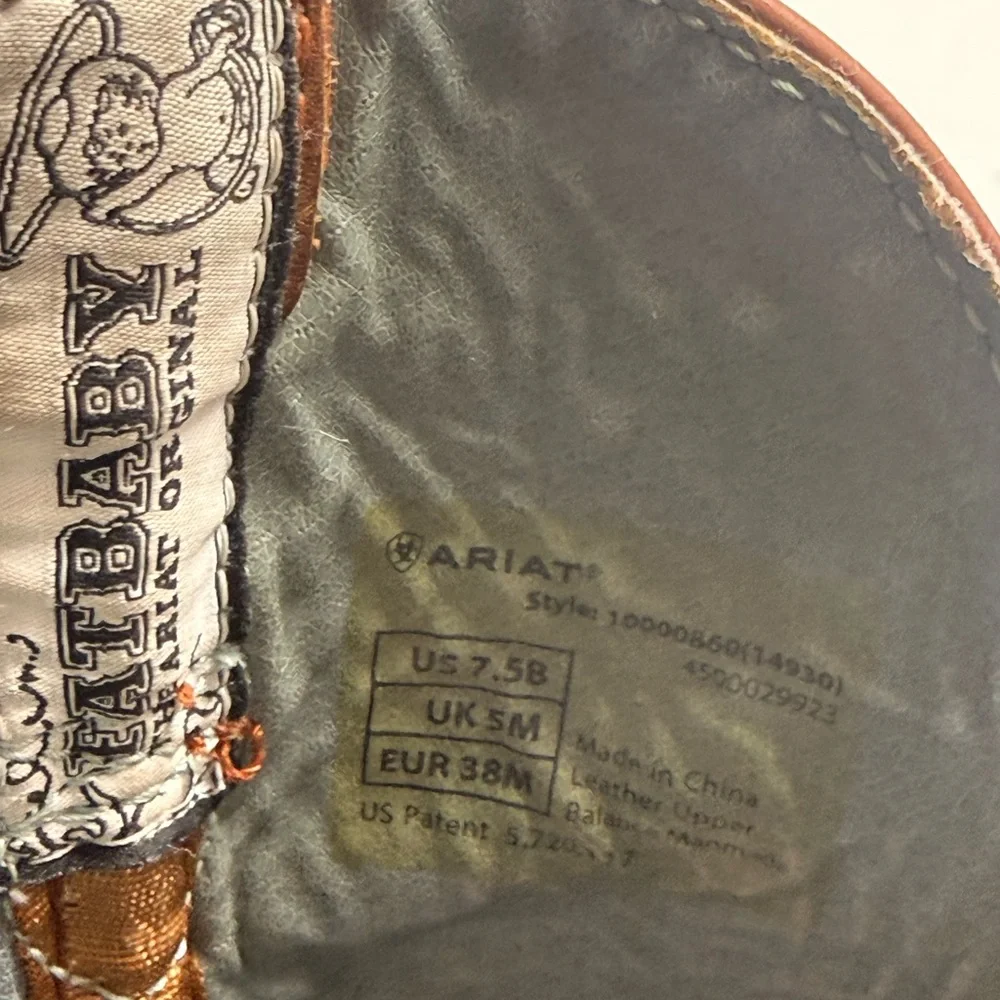 Ariat Fatbaby Saddle Cowboy Boots 7.5B Brown Cowgirl Western Rodeo Pull On - Picture 9 of 11